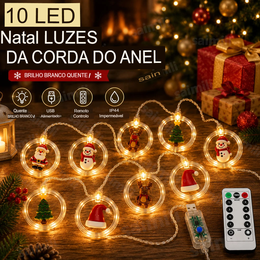 Cortina de Luzes LED Natalina 3,5 m com 10 Anéis