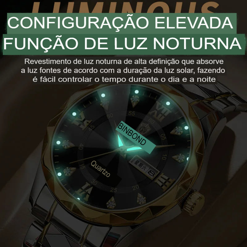 Relógio Masculino BINBOND B2521 em Aço Inoxidável