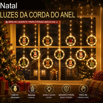 Cortina de Luzes LED Natalina 3,5 m com 10 Anéis