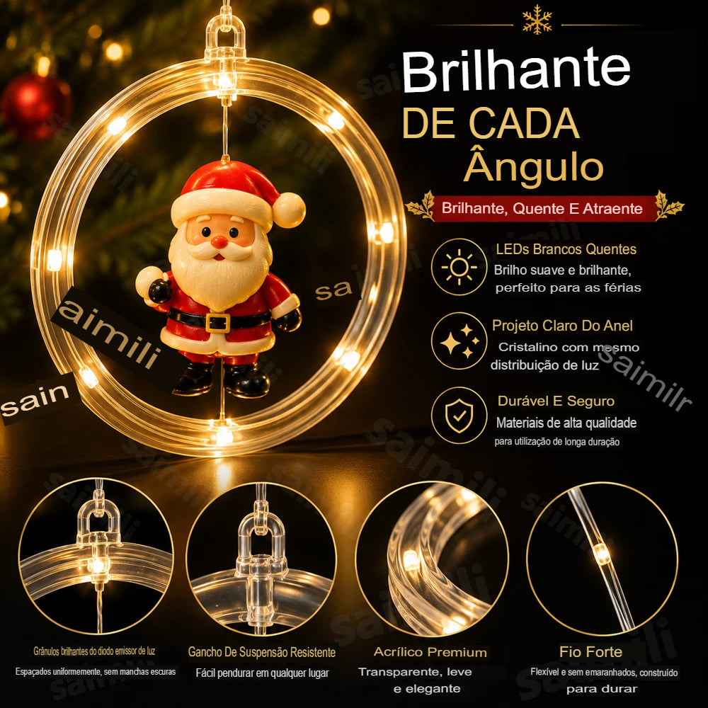 Cortina de Luzes LED Natalina 3,5 m com 10 Anéis