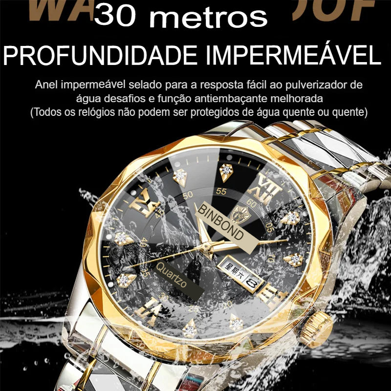 Relógio Masculino BINBOND B2521 em Aço Inoxidável