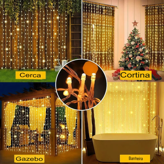 Cortina de Luzes LED Solar Estilo Cascata