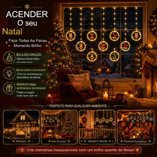 Cortina de Luzes LED Natalina 3,5 m com 10 Anéis