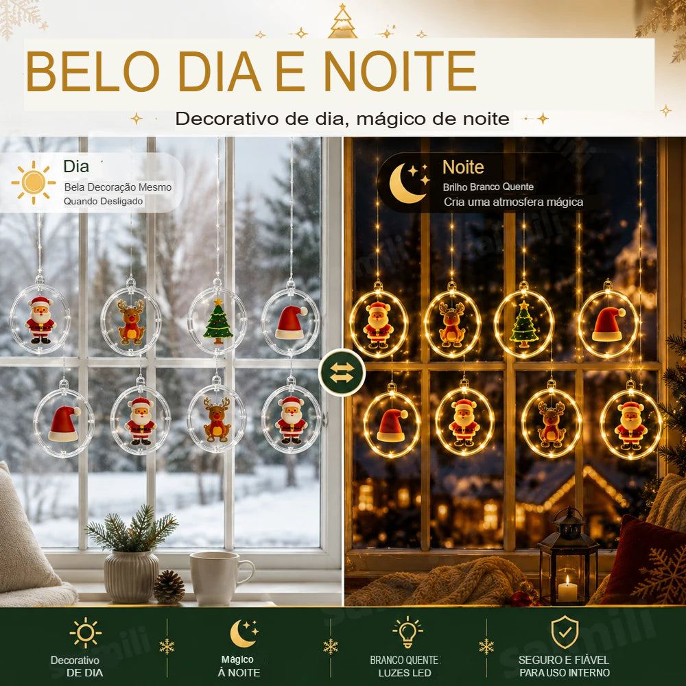 Cortina de Luzes LED Natalina 3,5 m com 10 Anéis