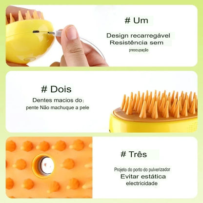Escova Elétrica 3 em 1 para Cães e Gatos com Spray e Massagem